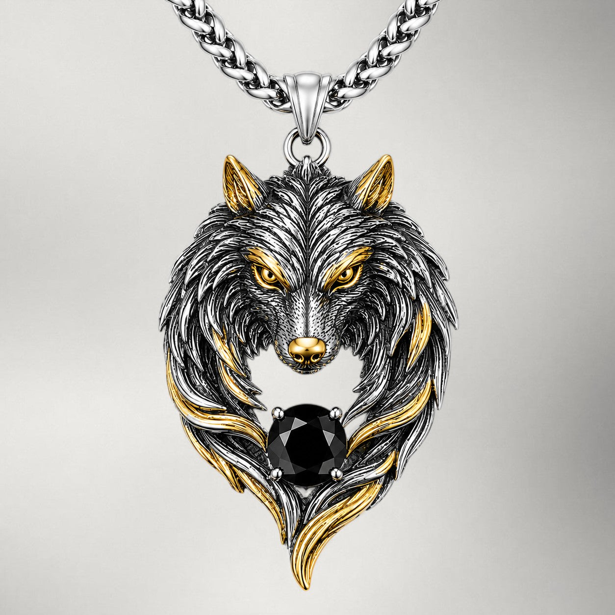 Fenrir Pendant Necklace in Gold Stainless Steel — Viking Fenrir Amulet