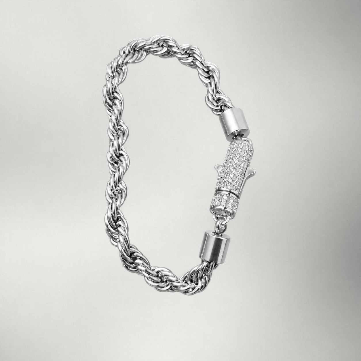 Iced-Clasp Rope Chain Bracelet in Gold & Silver — 6mm Stainless Steel