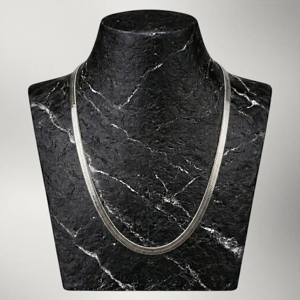 Minimalist 4mm Flat Snake Chain Necklace in 925 Sterling Silver — Silver & Gold