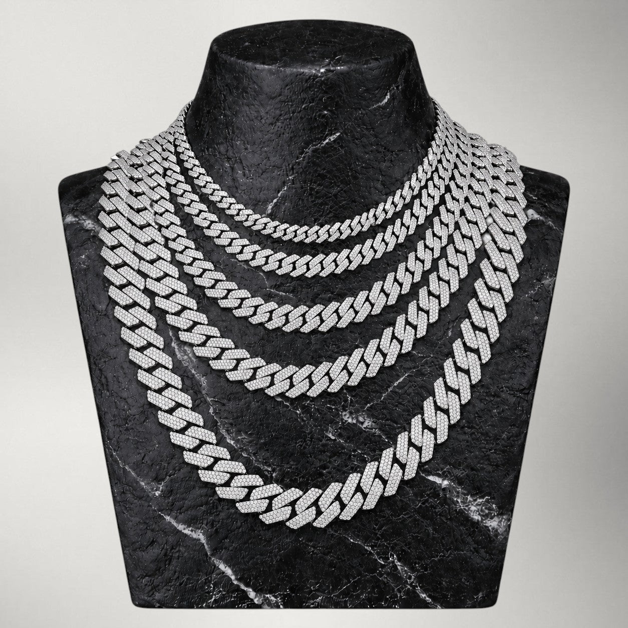 Moissanite & CZ Cuban Link Chain in Solid 925 Sterling Silver — Iced Miami Cuban Necklace
