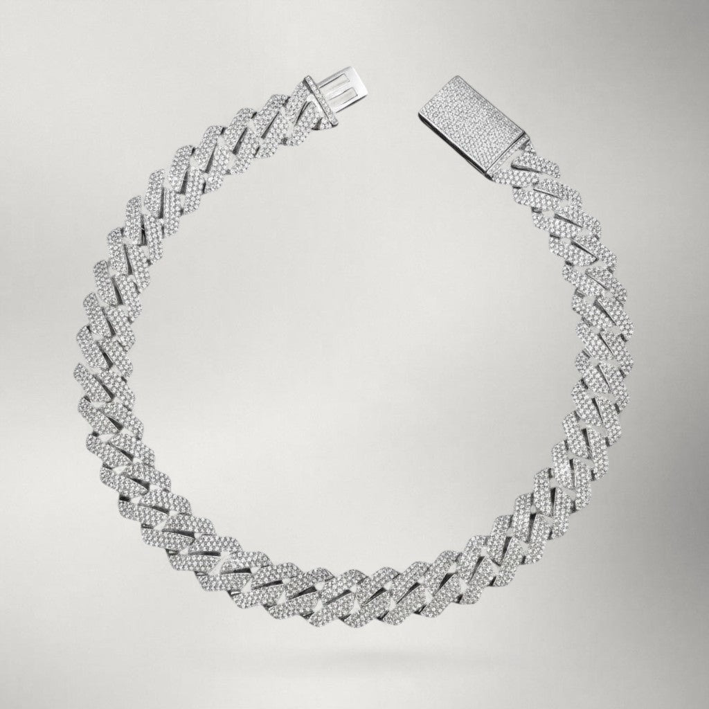 Moissanite & CZ Cuban Link Chain in Solid 925 Sterling Silver — Iced Miami Cuban Necklace