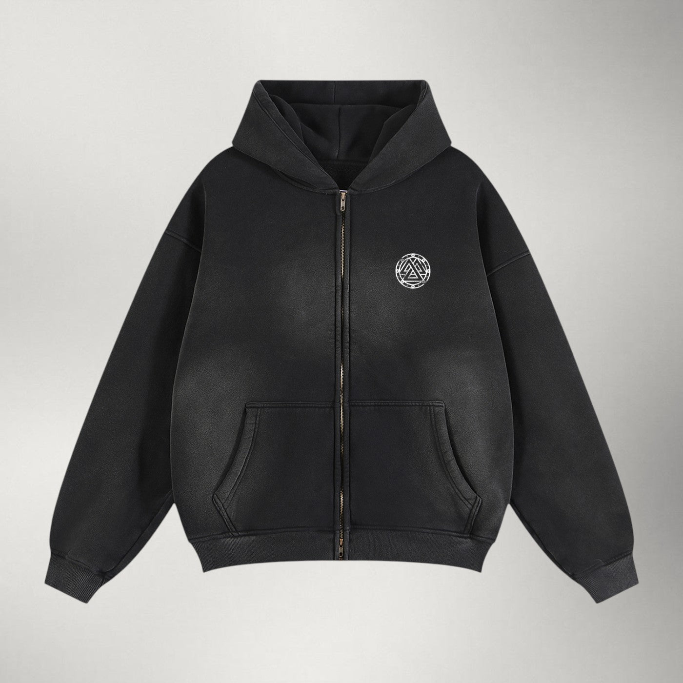 Norse Gothic Sunfade Zip Hoodie — Black