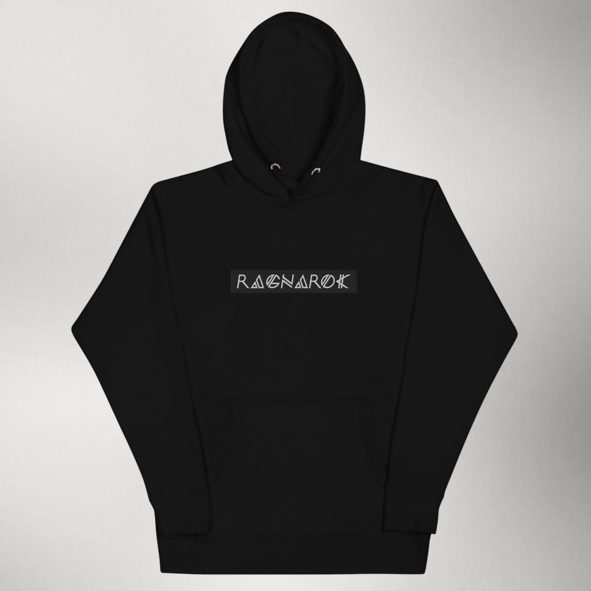 Ragnarok — Embroidered Box Logo Hoodie | Black / Black