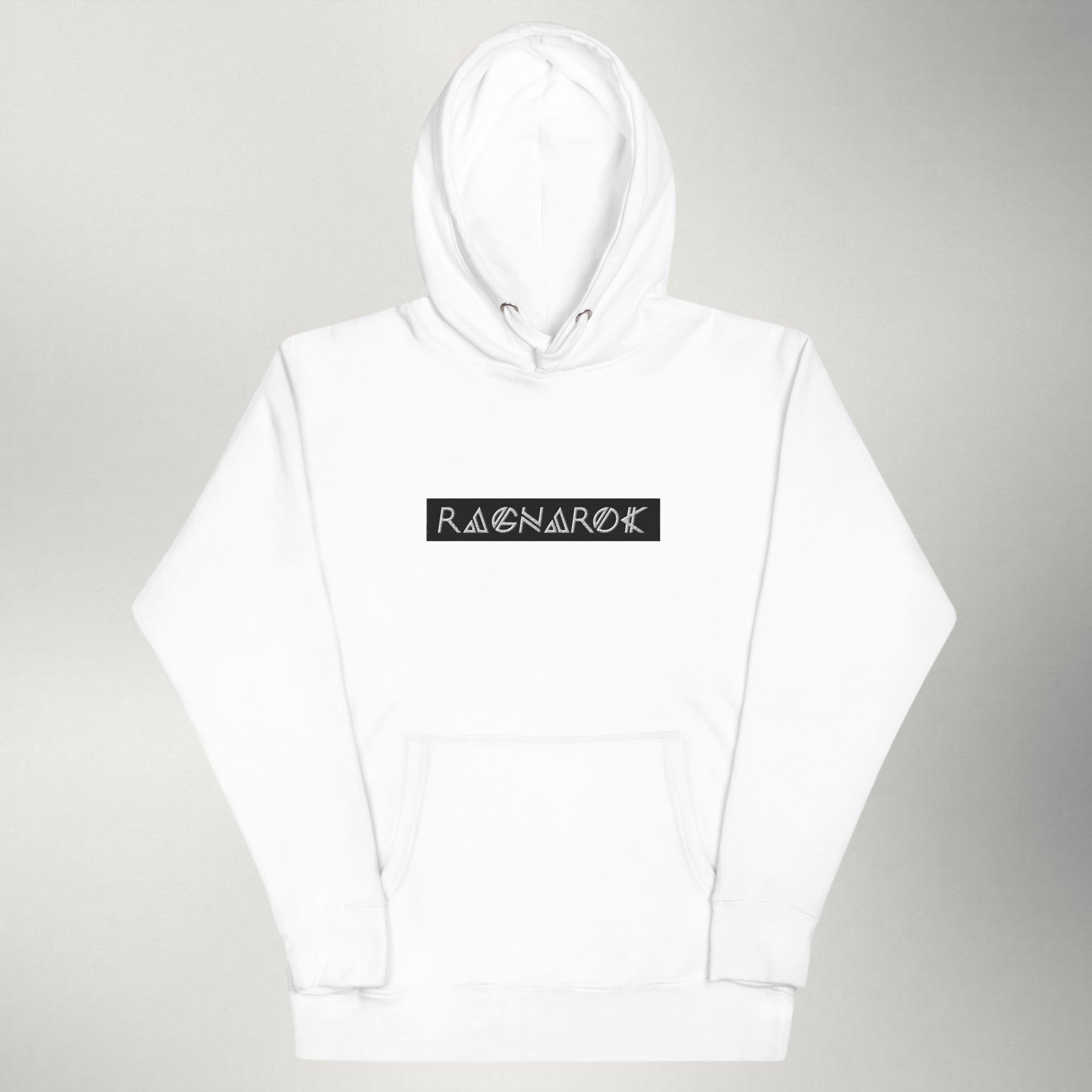 Ragnarok — Embroidered Box Logo Hoodie | Black / White