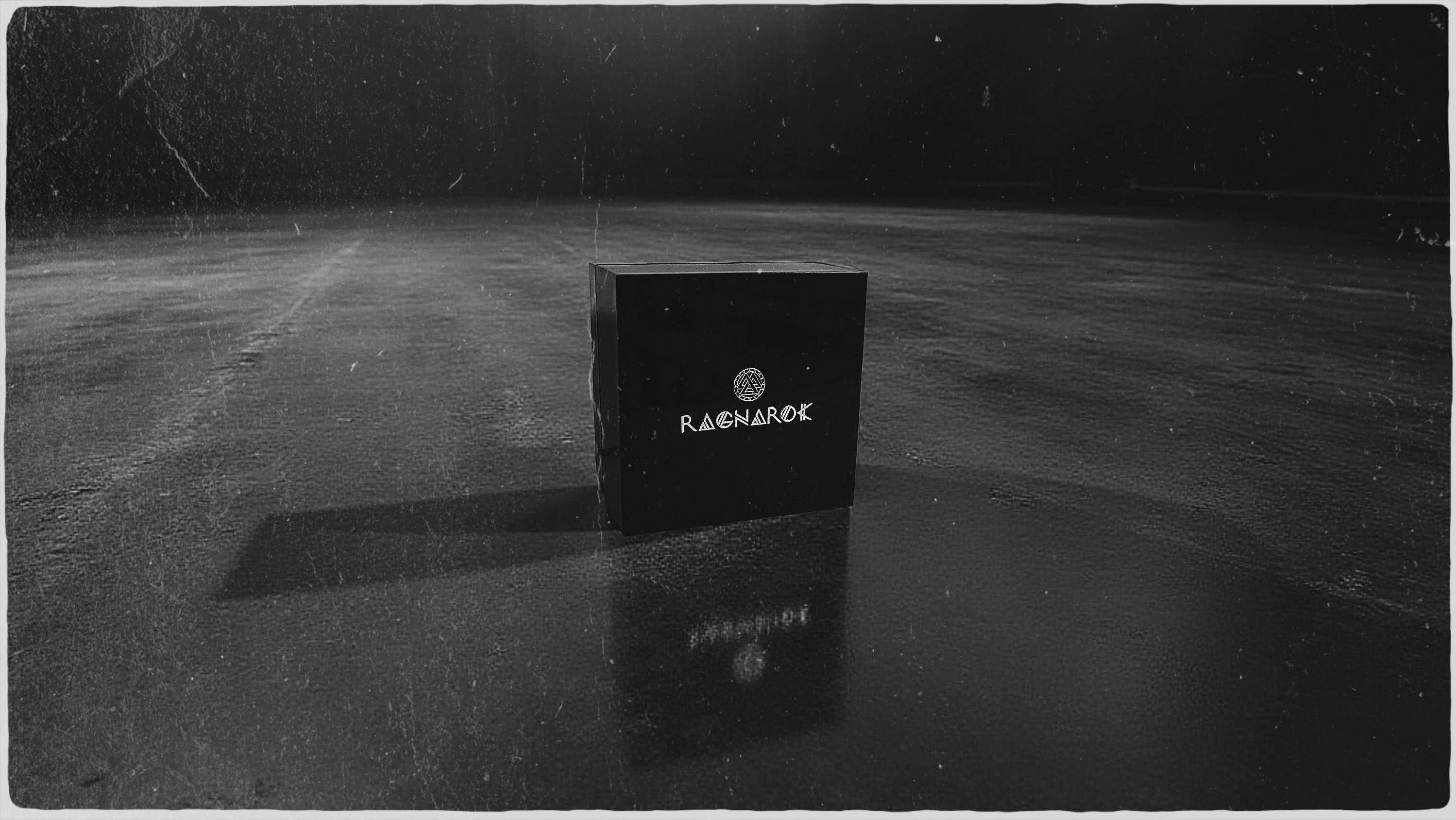 Black Ragnarok Jewelry box with logo on a dark, textured surface.