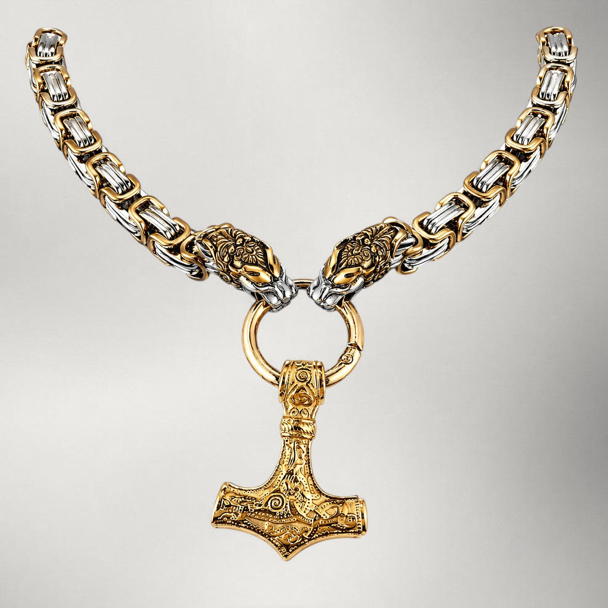 Dual Gold Mjölnir Pendant and Chain