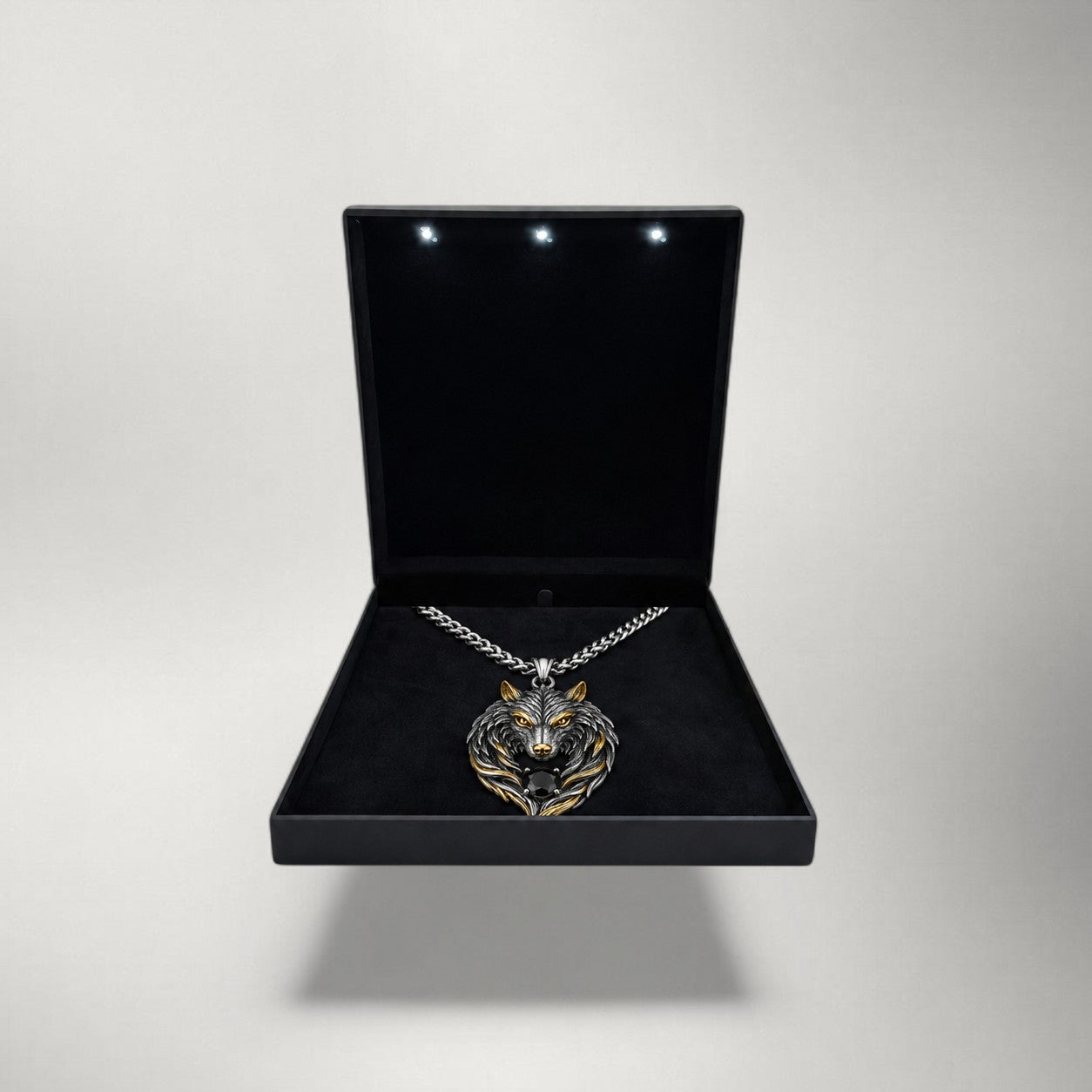 Fenrir Pendant Necklace in Gold Stainless Steel — Viking Fenrir Amulet