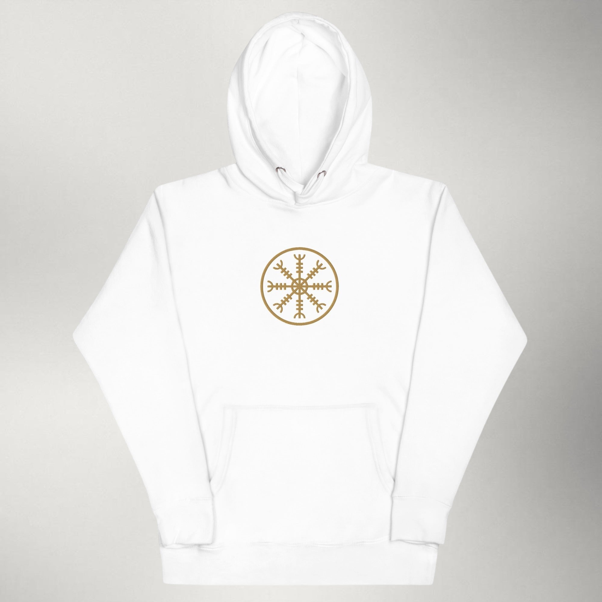 Helm of Awe — Embroidered Hoodie | Gold / White