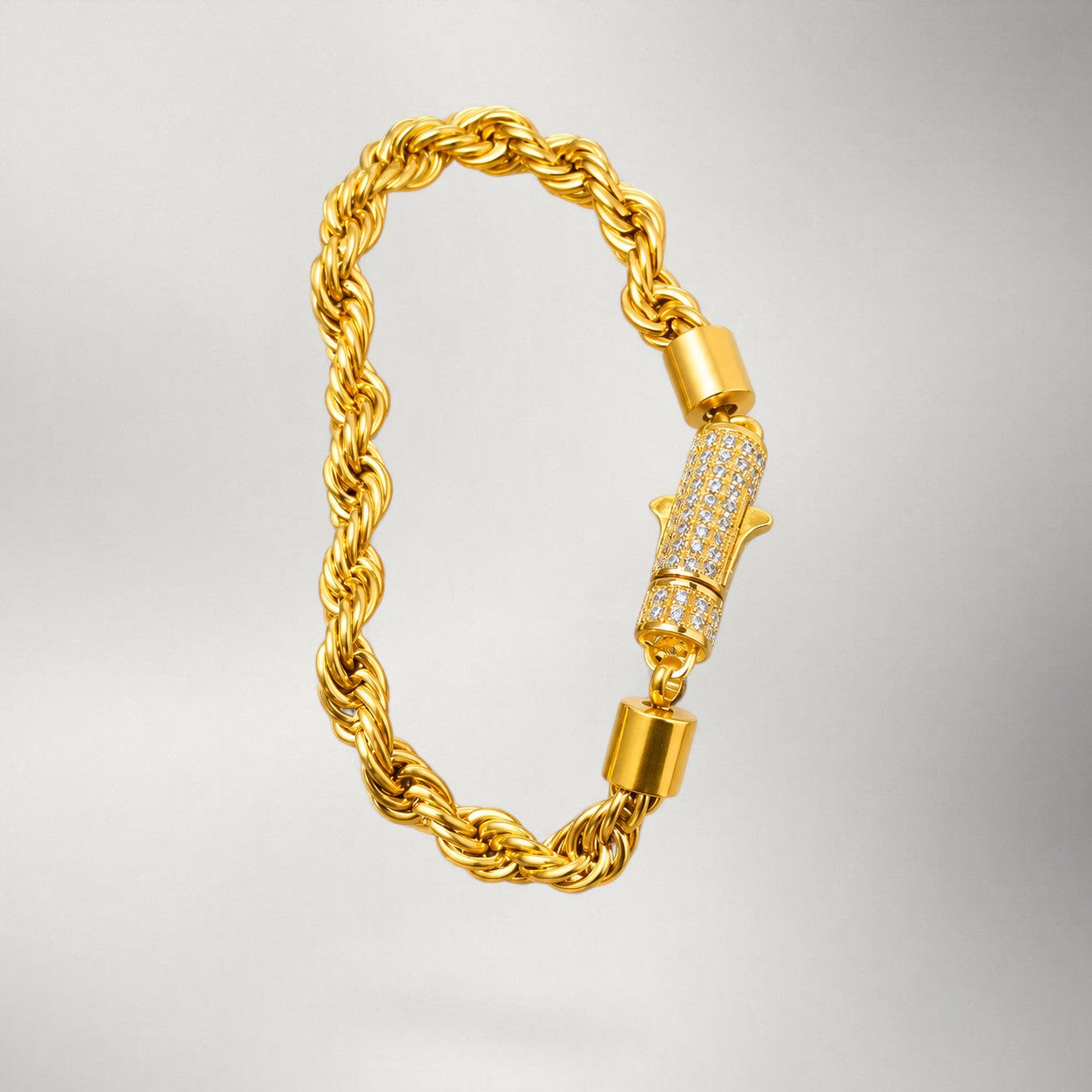 Iced-Clasp Rope Chain Bracelet in Gold & Silver — 6mm Stainless Steel