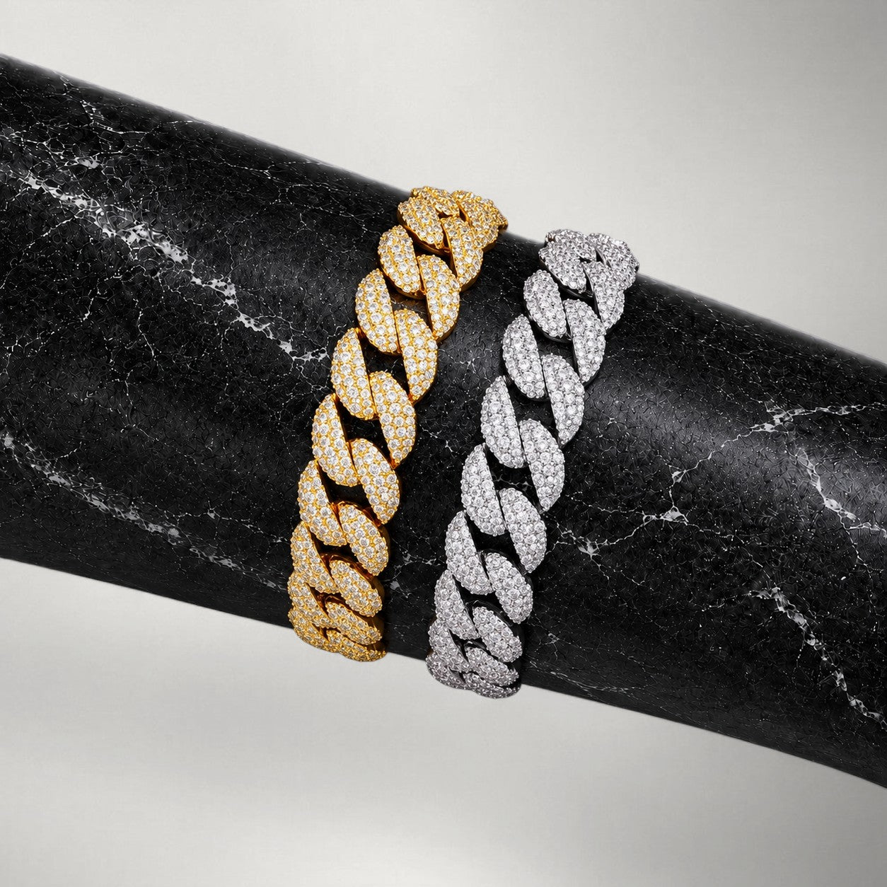 Iced Cross Cuban Link Bracelet — Solid 925 Moissanite & CZ, 15mm Miami Cuban
