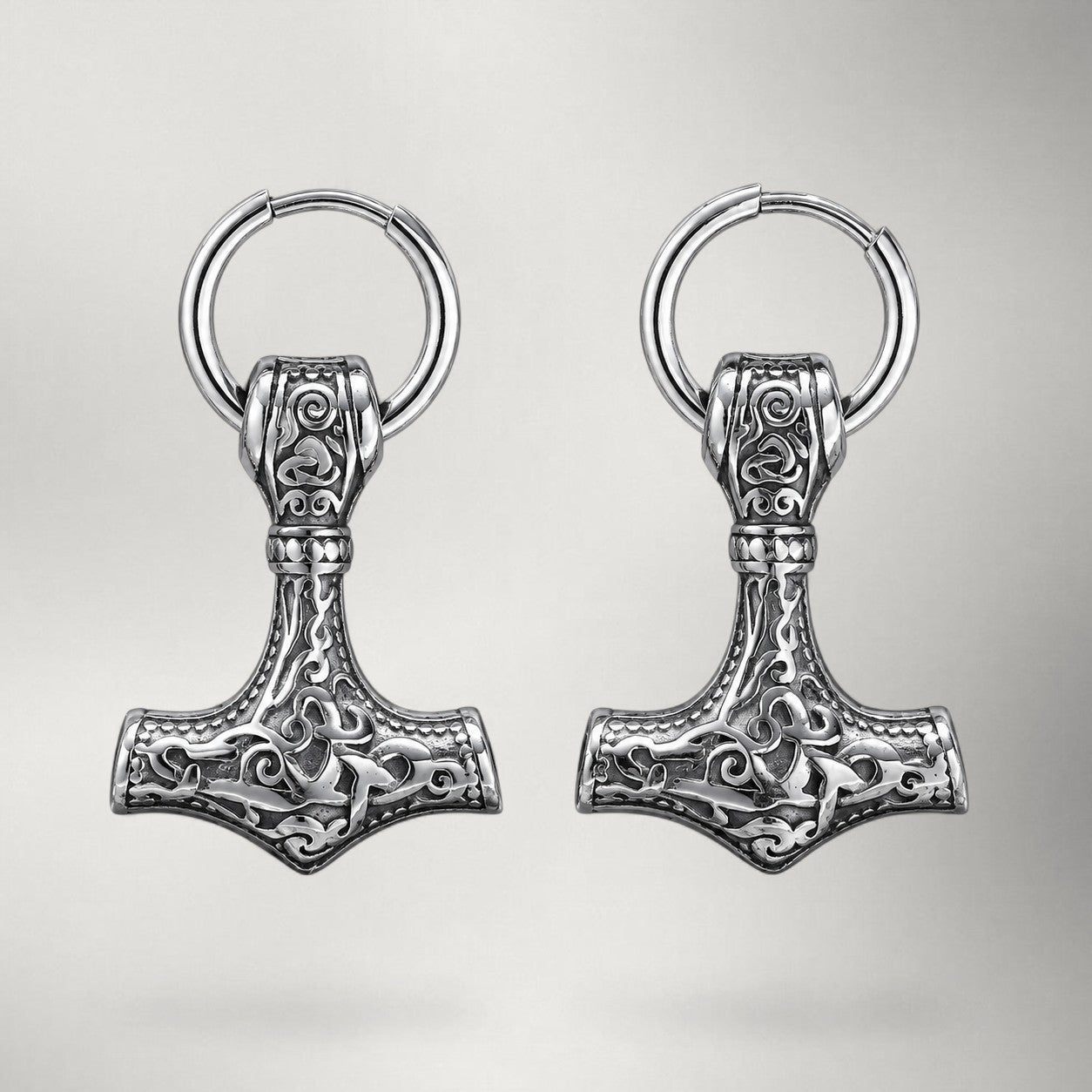 Mjölnir — Stainless Steel Drop Earrings | Silver