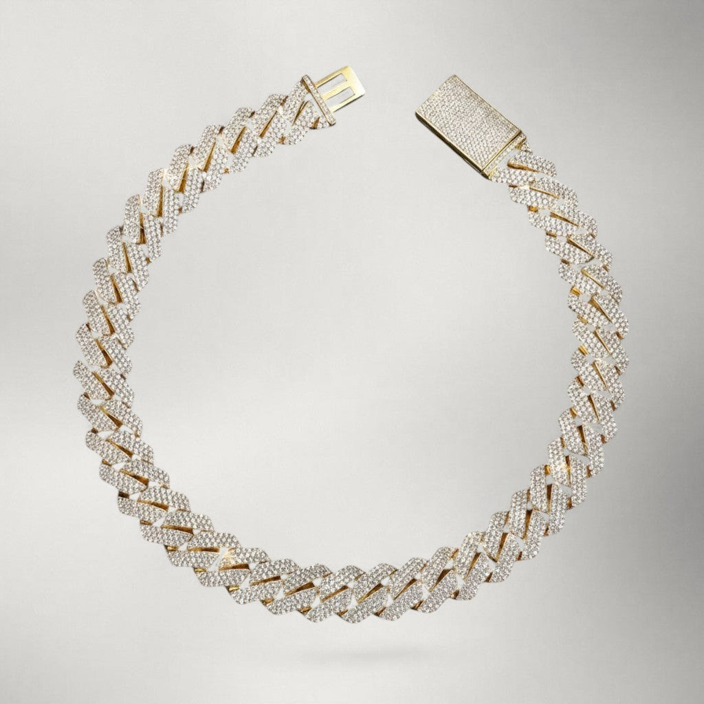 Moissanite & CZ Cuban Link Chain in Solid 925 Sterling Silver — Iced Miami Cuban Necklace