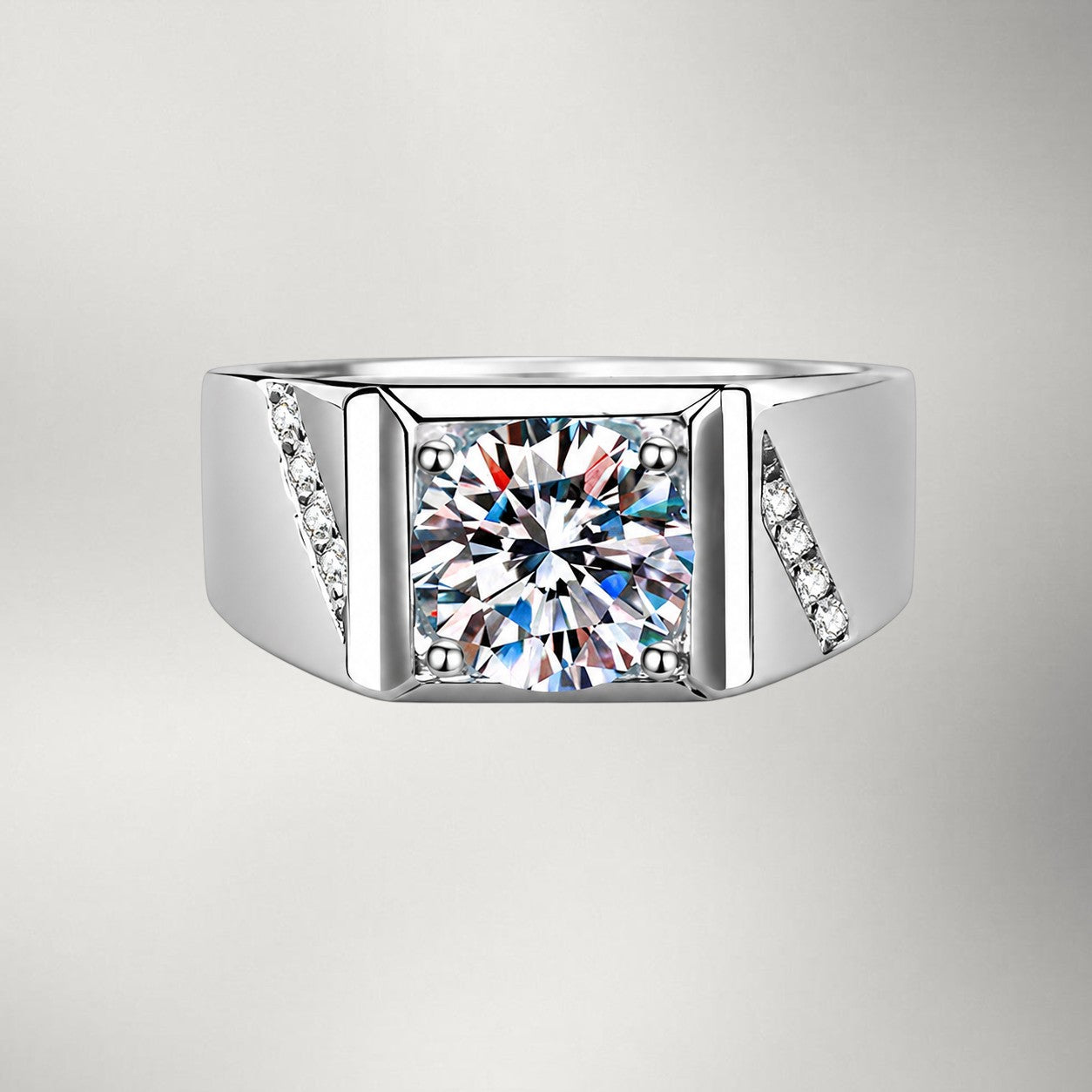 Moissanite Men's Ring — D-VVS1 GRA Certified, 925 Sterling Silver 18K Plated