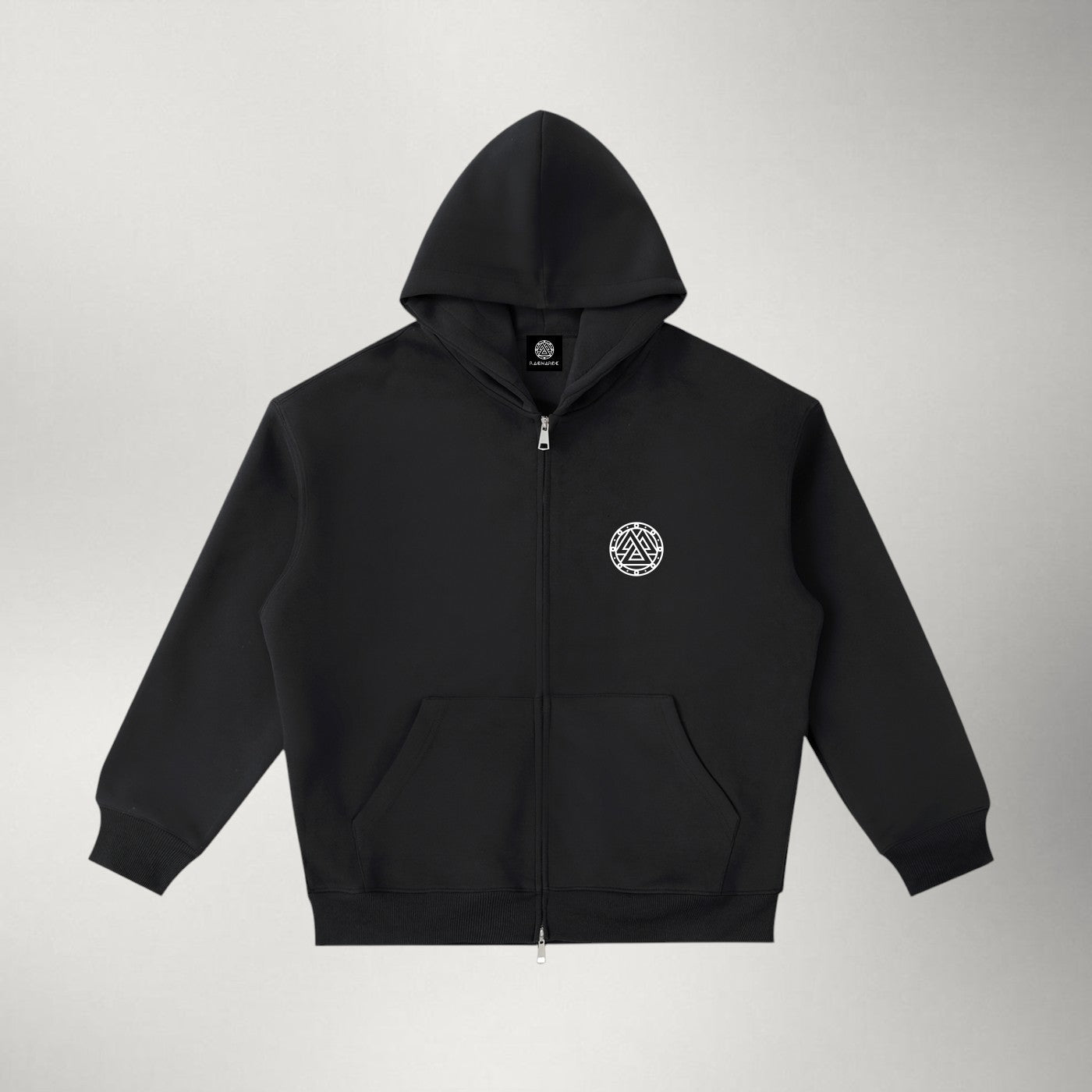 Norse Gothic Essential Pocket Zip Hoodie — Black