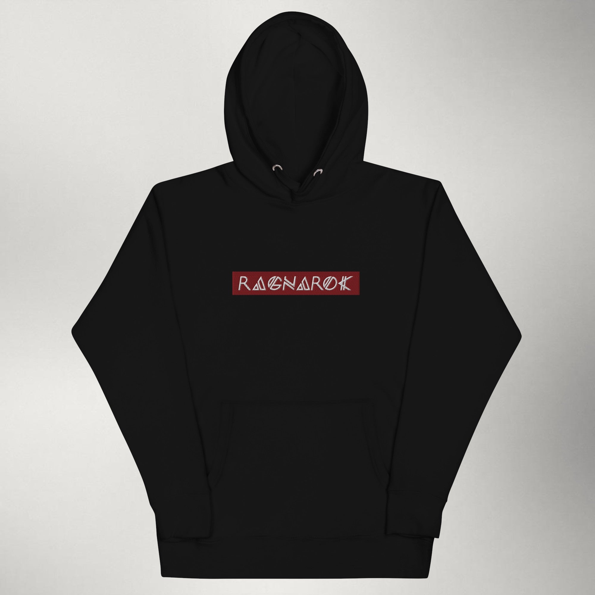 Ragnarok — Embroidered Box Logo Hoodie | Maroon / Black
