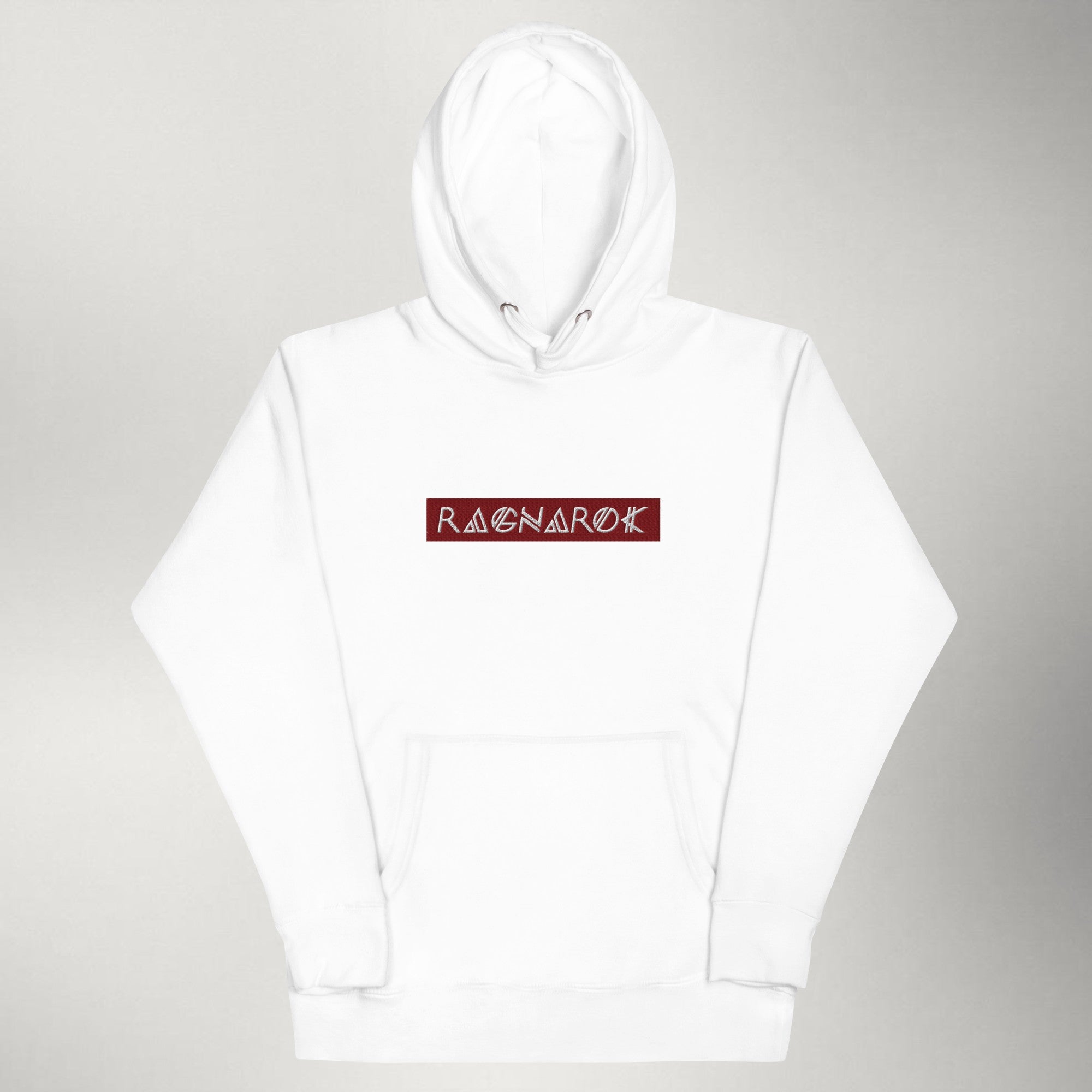 Ragnarok — Embroidered Box Logo Hoodie | Maroon / White
