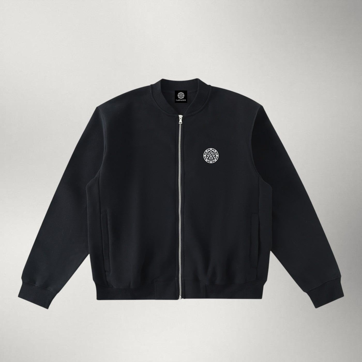Ragnarok — Zip-Up Fleece Varsity Jacket | Black