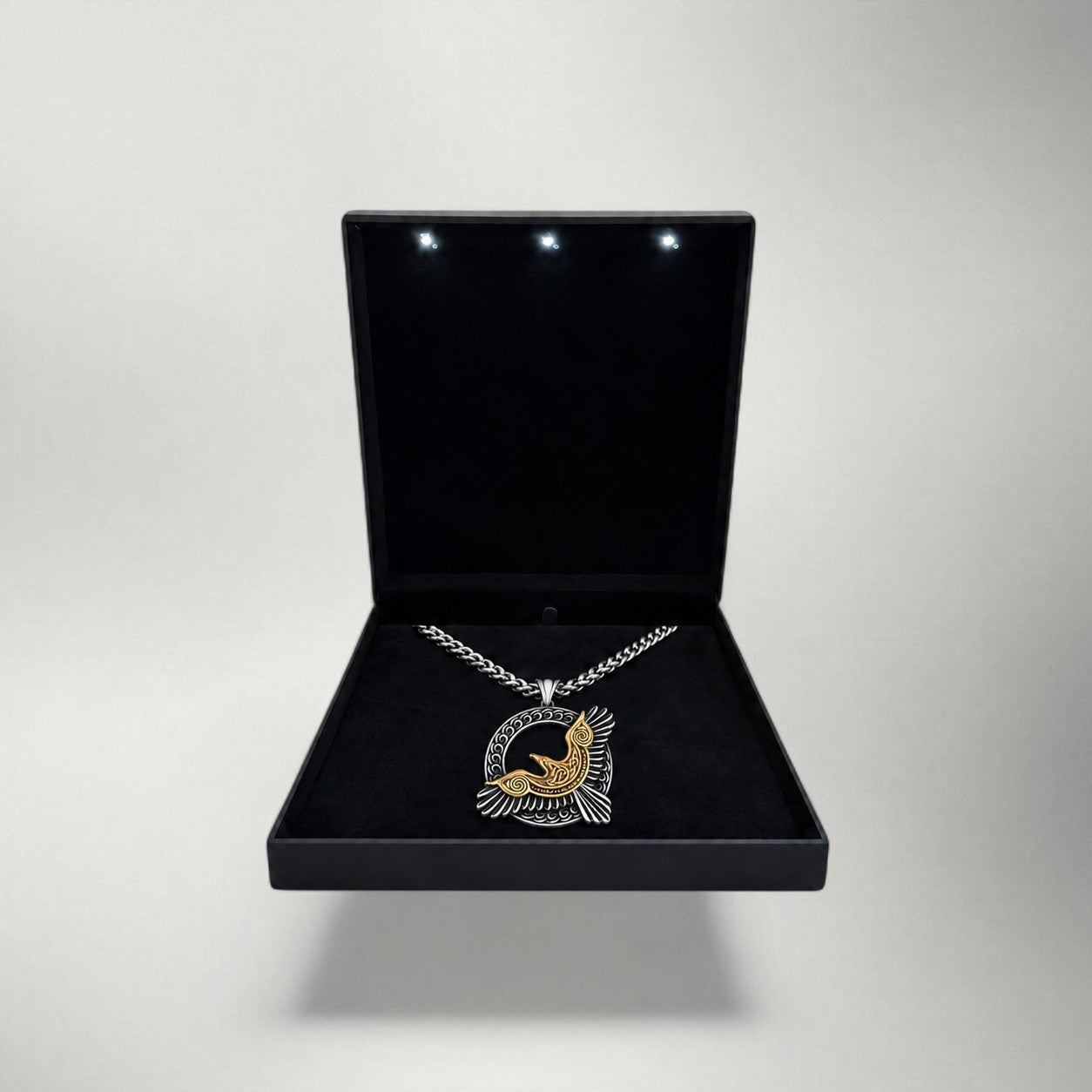 Raven Hrafn Gold Pendant Necklace — 60cm Chain