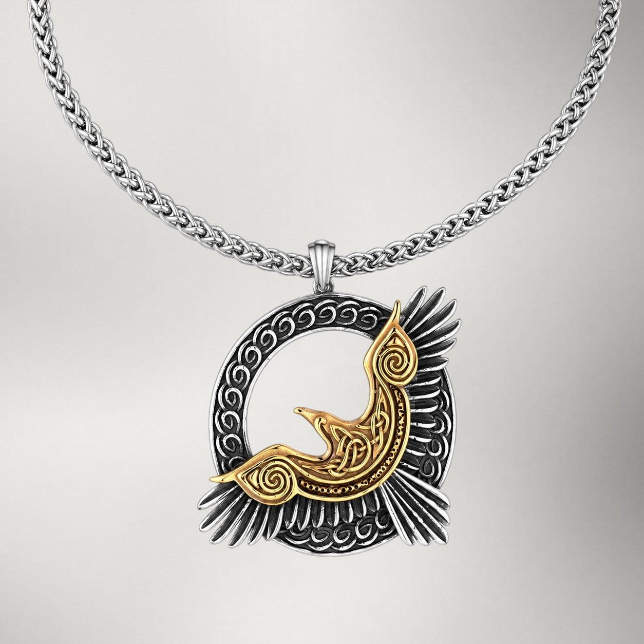 Raven Hrafn Gold Pendant Necklace — 60cm Chain
