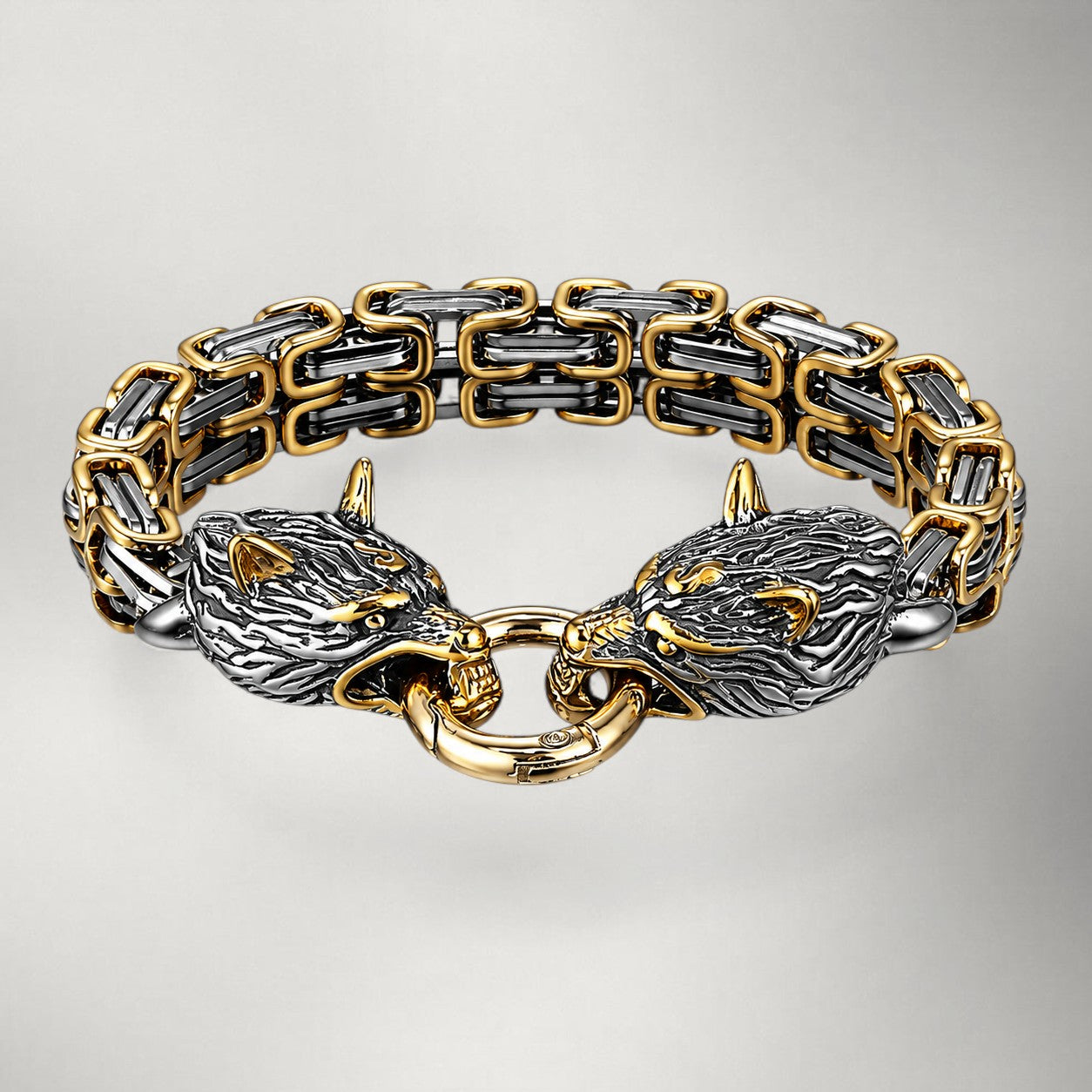 Wolf Head Cuff Bracelet in Stainless Steel — Norse Viking Bangle